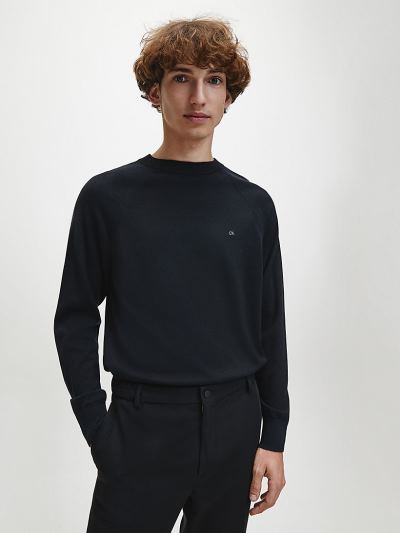 Calvin Klein Ruhák HU763173 | Calvin Klein Organic Cotton Silk Férfi Pulóver Fekete